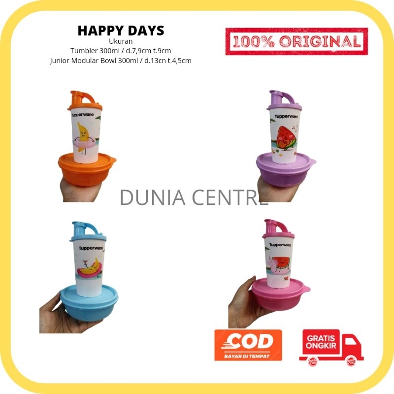PROMO TUPPERWARE TUMBLER PLUS JUNIOR MODULAR BOWL HAPPY DAYS SET ORIGINAL