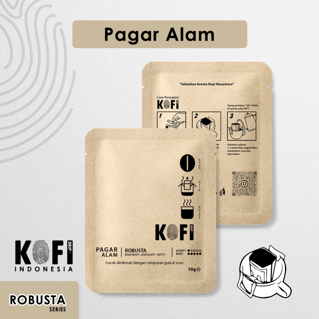 

Kopi Drip Bag, Kofi Robusta - Pagar Alam 10gram, kopi instan tanpa ampas