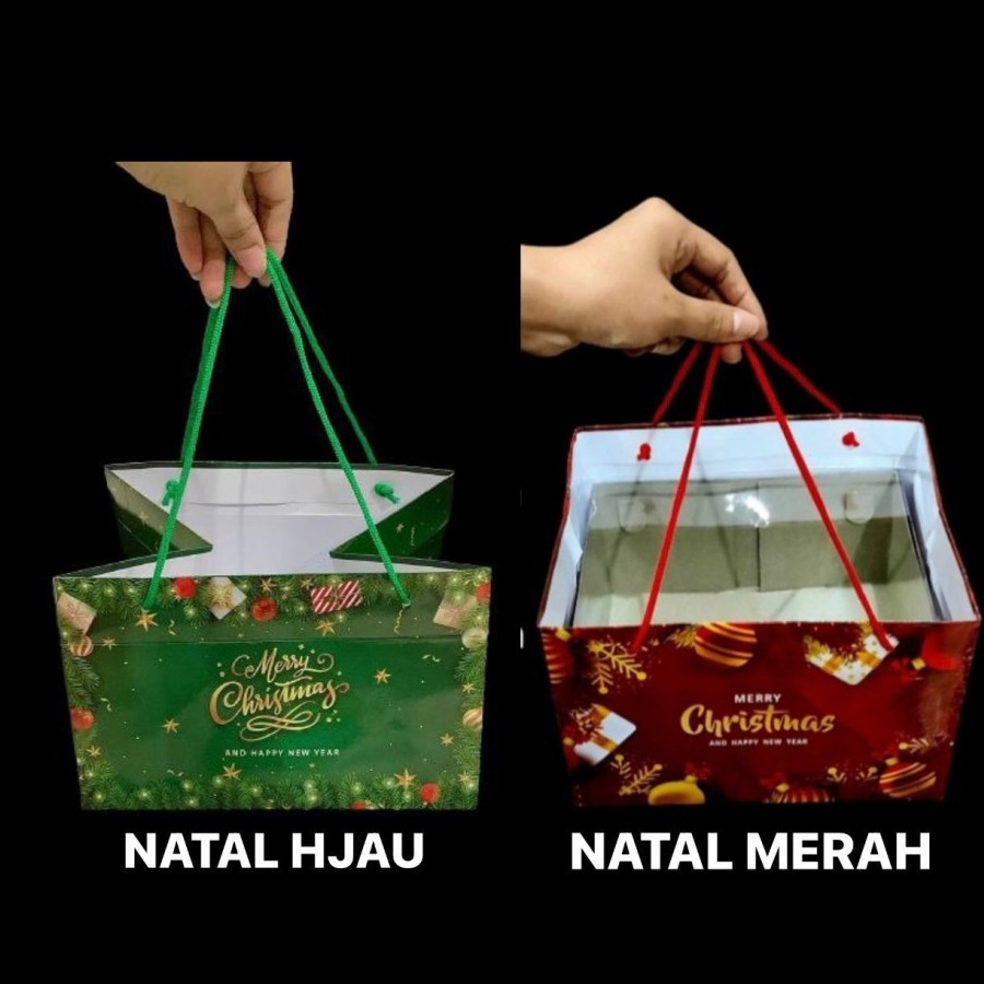 

(3 Pcs) Goodie Bag Hampers Natal Paper Bag Box Kue Brownies Tas Hadiah Merry Christmas 22x24x15 Cm