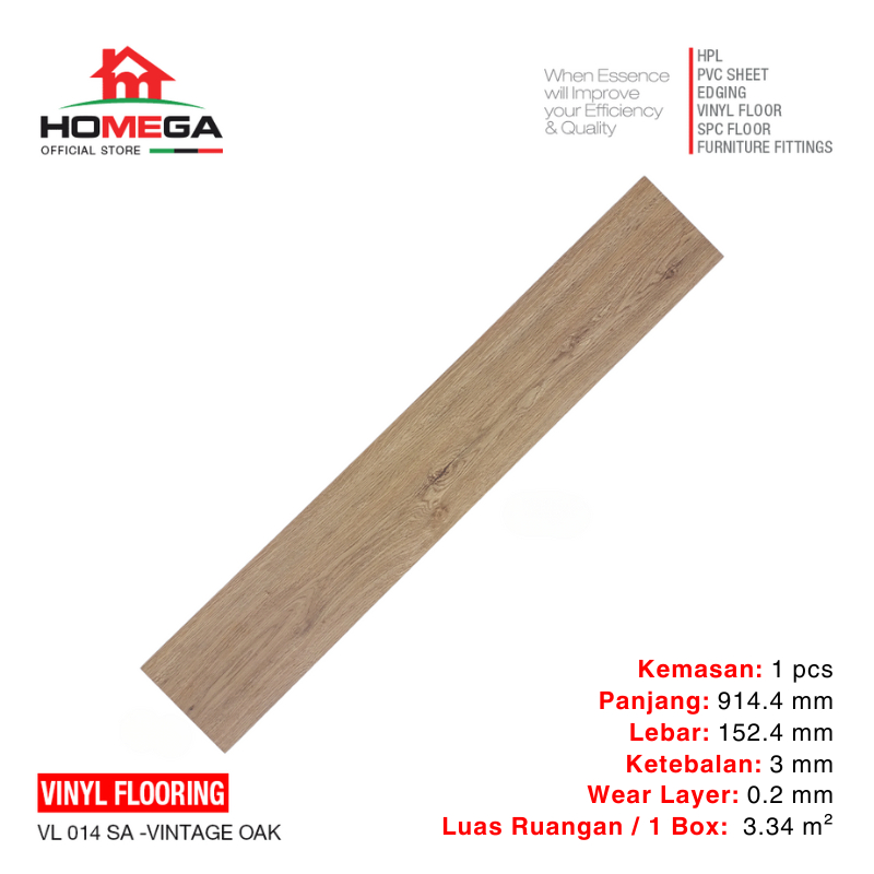HOMEGA VINYL Flooring - Lantai Kayu Parket Parkit Parquet Stiker - Tekstur Wood Vintage Oak - 1 Pcs