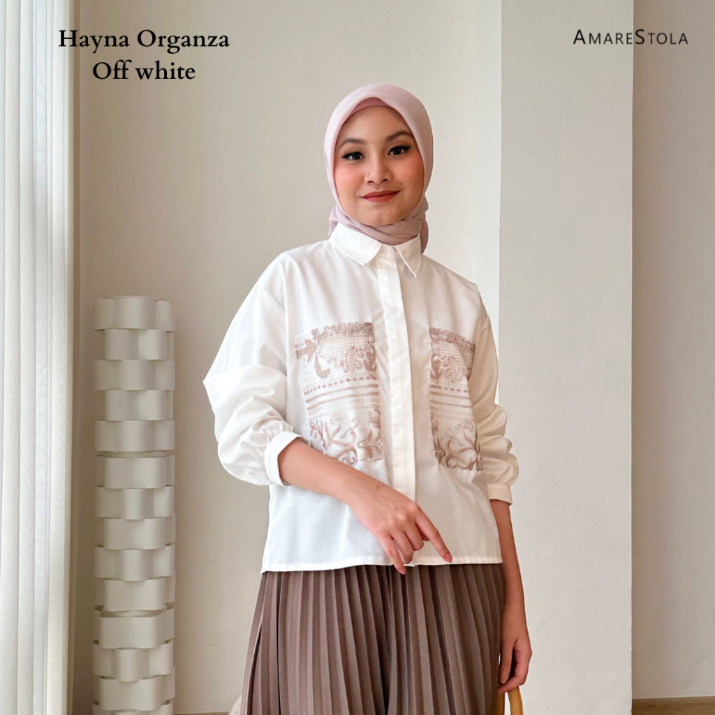 Amarestola - Hayna Organza Crop Top Kemeja Wanita Lengan Panjang Katun Organza