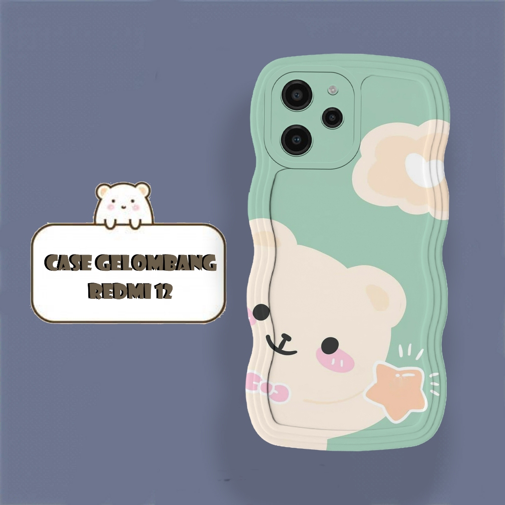 Softacase Gelombang Untuk Xiaomi Redmi 12 Motif Bear Softcase Protac camera Silikon Hardcase Case Pr