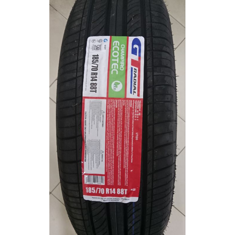 BAN MOBIL GAJAH TUNGGAL (GT) , 100% ORIGINAL, TUBELESS, UKURAN 185/70 R14  CHAMPIRO ECOTEC,UNTUK MOB