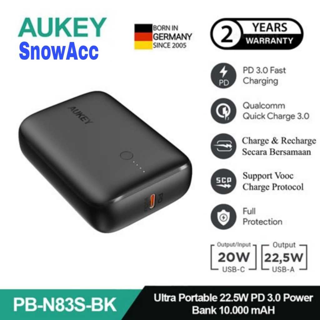 AUKEY PowerBank 10000mah Quick Charging VOOC USB C 22.5W PD 3.0 PowerBank Slim ( PB-N83S )
