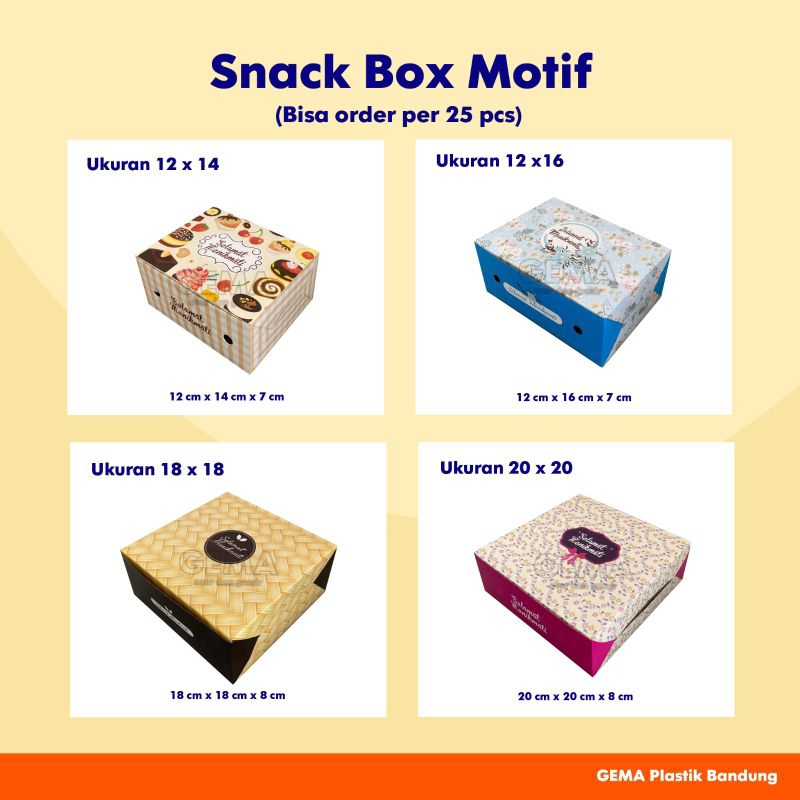 

Dus Kue, Snack Box Motif | BISA ORDER 25 PCS | 12x14, 12x16, 18x18, 20x20