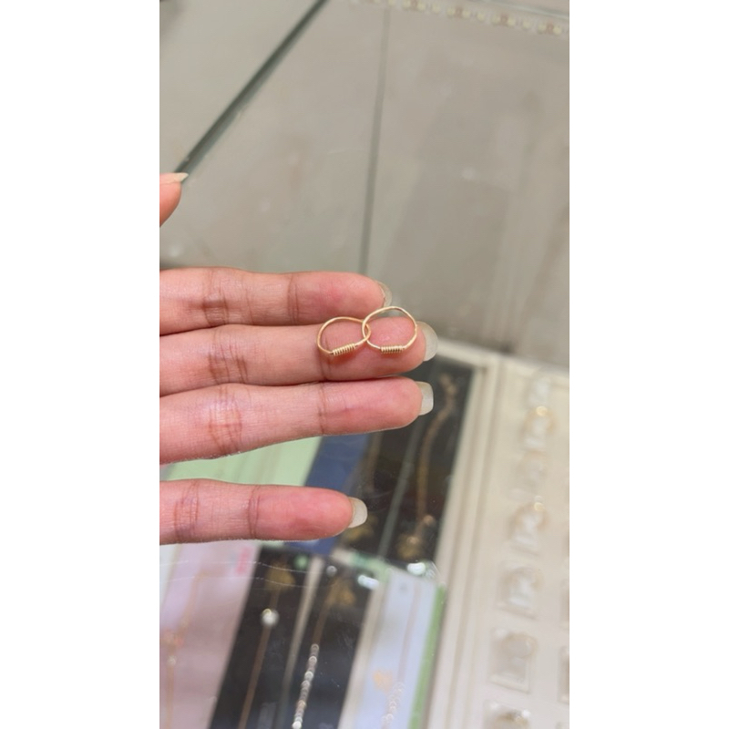Anting bayi ukir lilit emas asli kadar 8K(375%)