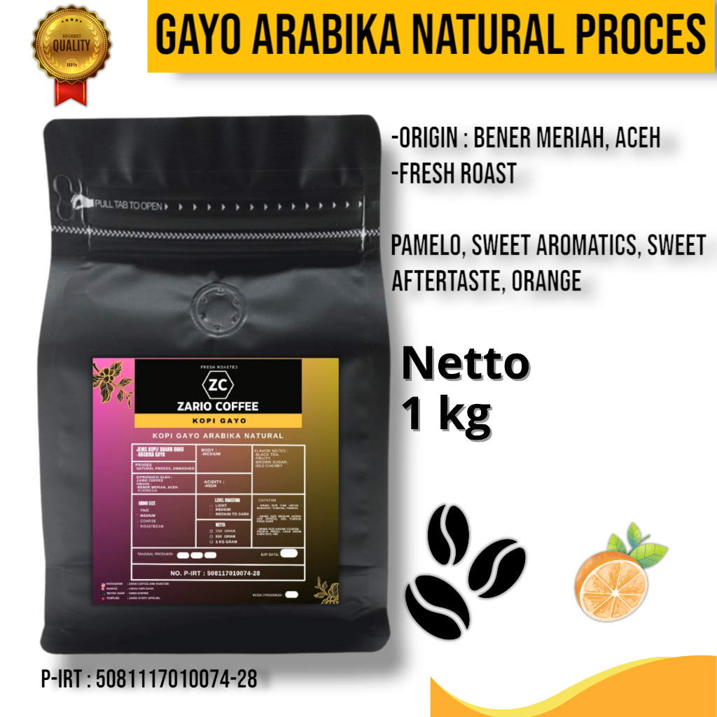 

Kopi Gayo Arabika Aceh Proses Natural 1 Kg | Kopi bubuk Arabika