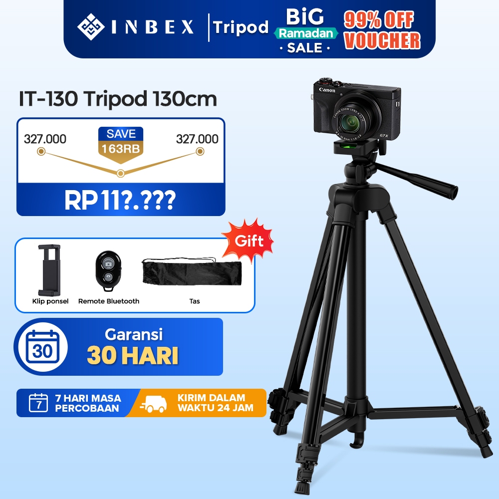 INBEX IT130 Tripod Handphone 130cm Profesional Tripod Kamera/DSLR/Video Camcorder+Bluetooth Remote