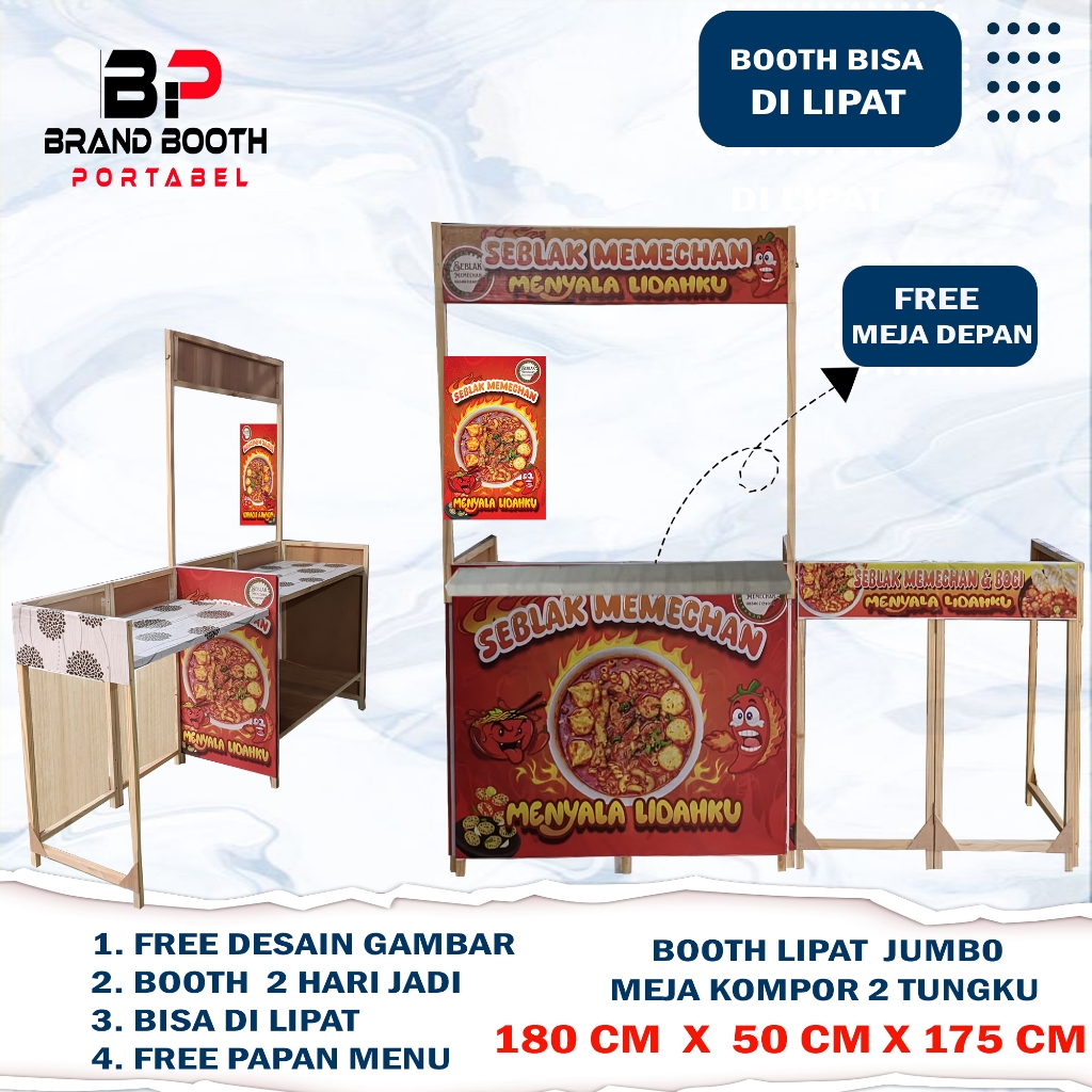 BOOTH JUMBO MEJA KOMPOR 2 TUNGKU 180 X 50 X 175 / Gerobak Lipat / Meja Jualan Portable / Booth Lipat