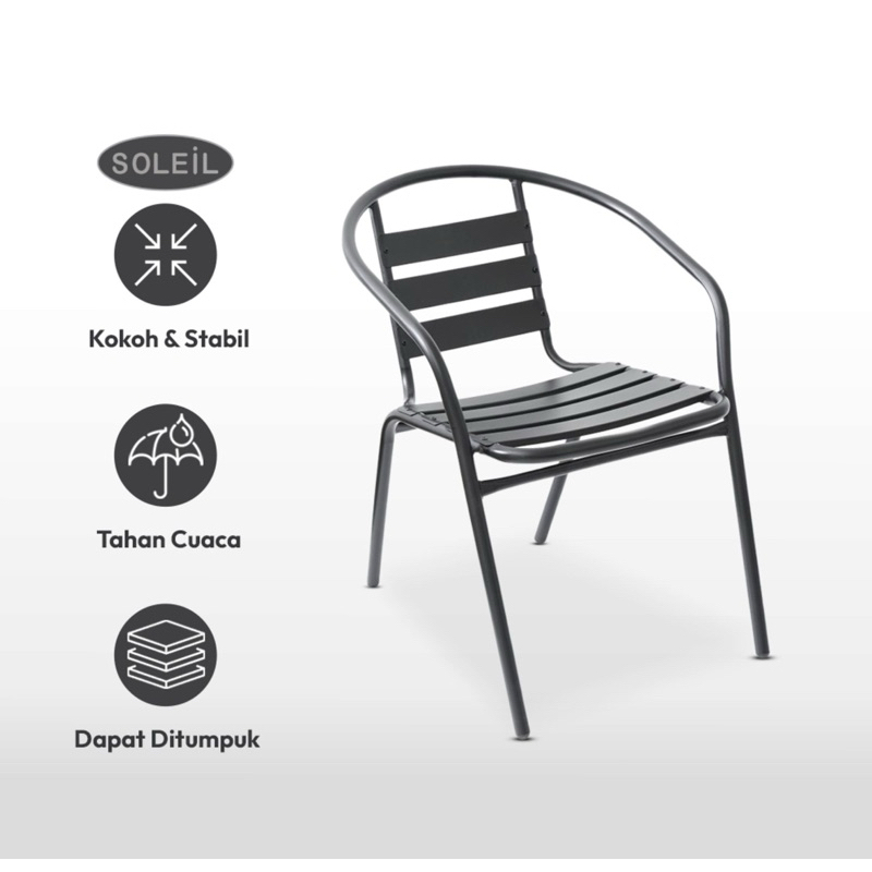 Soleil Kursi Teras Berlengan - Hitam/kursi besi