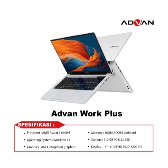 ADVAN WORKPLUS AMD RYZEN 5-6600H 16GB SSD 512GB FHD IPS W11 SILVER