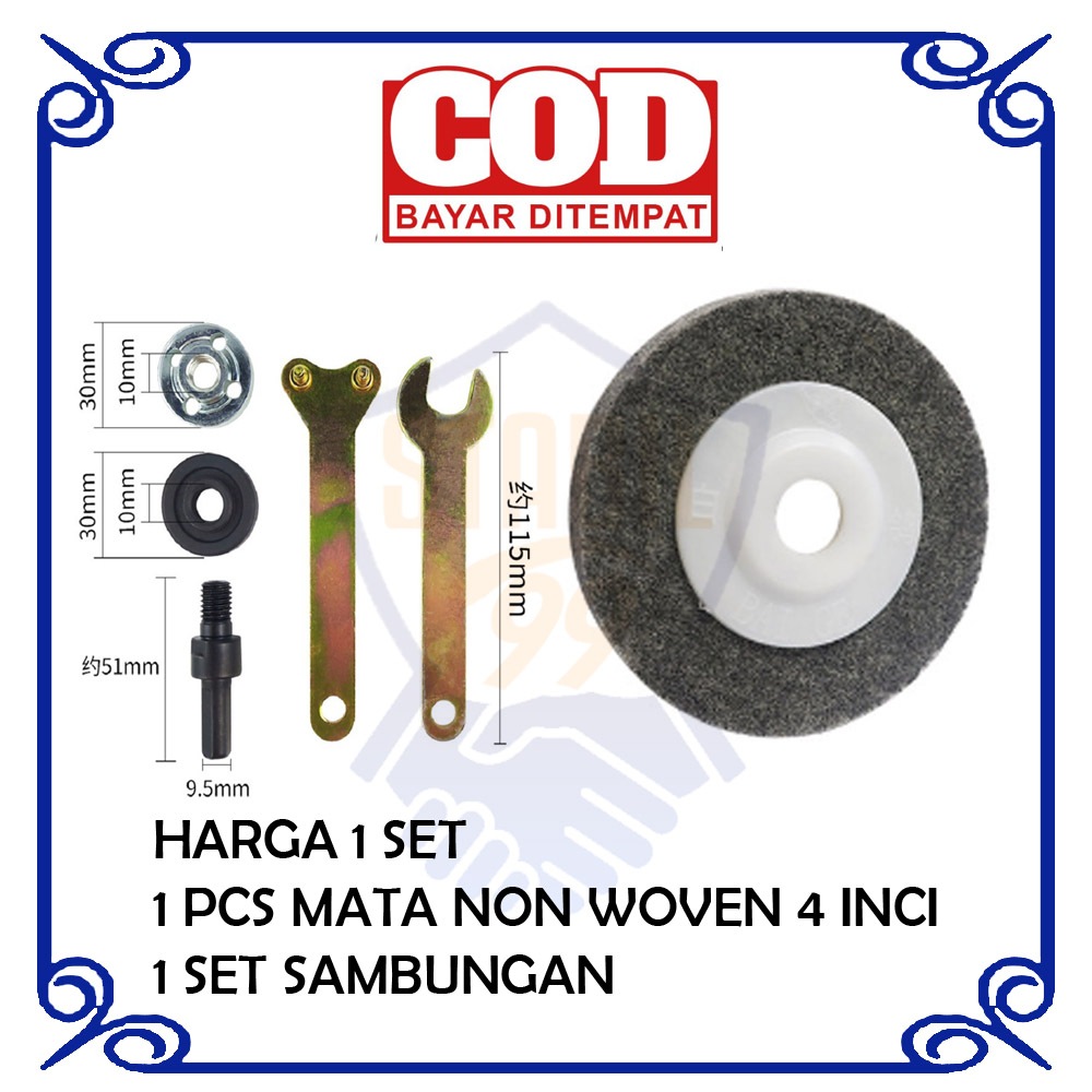 Adaptor Bor Jadi Gerinda Arbor + Sponge Non Woven Poles / Mata Gerinda Poles Stainless Tebal Batu Go