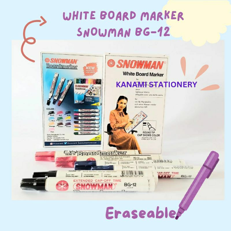 

SNOWMAN White Board Marker Spidol Papan Tulis Putih BG-12 Round Tip.