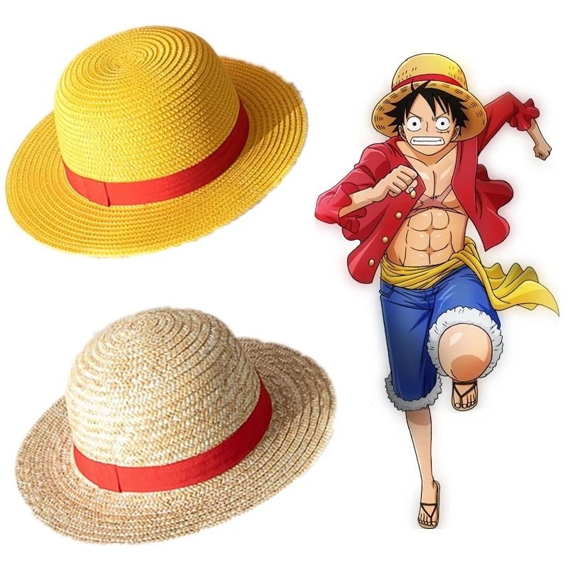 topi jerami luffy one piece anak dewasa / topi pantai / topi kostum cosplay pria wanita
