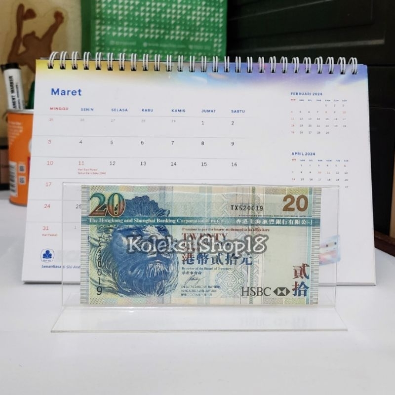 Koleksi Bingkai Akrilik Hiasan Pajangan Uang Hongkong 20 Dolar HSBC