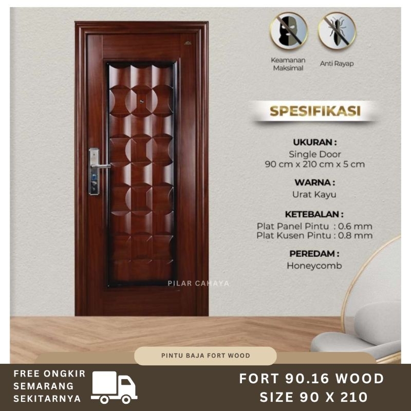 PINTU BAJA FORTRESS TYPE FORT 90.16 URAT KAYU / PUTIH UKURAN 90 x 210
