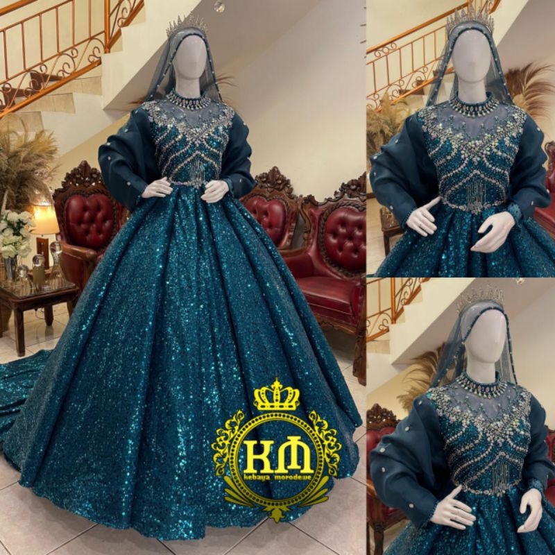 Gaun pengantin mewah sequin / gaun pengantin premium crinolin / gaun pengantin muslimah / gaun penga