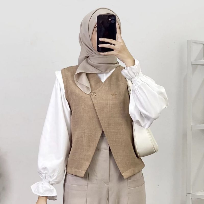 Nuna vest / vest basic wanita / vest linen atasan wanita crop