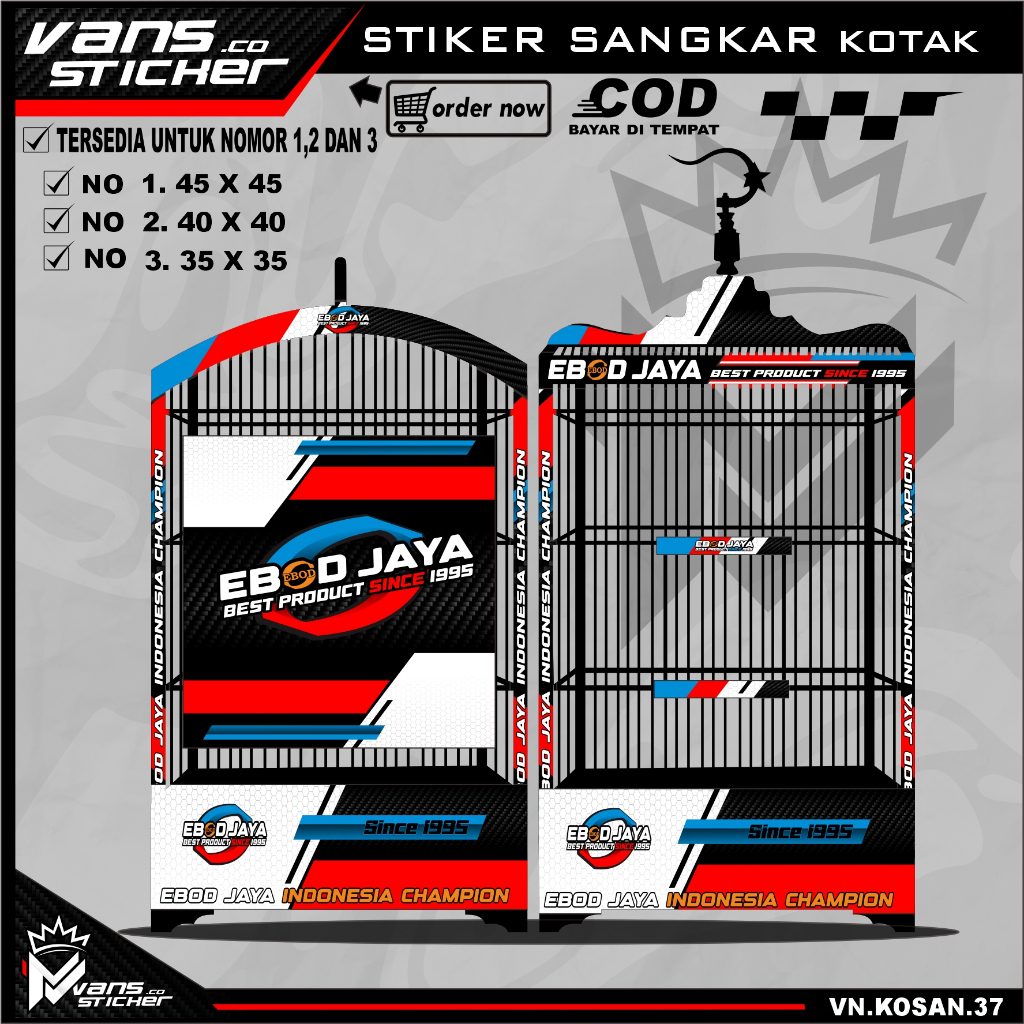 Stiker Decal Sangkar Burung Kotak, Kosan, Persegi, Ebod  No. 1, 2, 3 Sangkar kacer,pentet