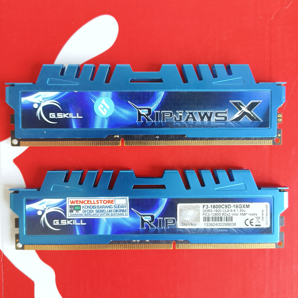 RAM GAMING G.SKILL 16GB KIT 2X8GB PC3-12800 DDR3 RIPJAWS X BIRU