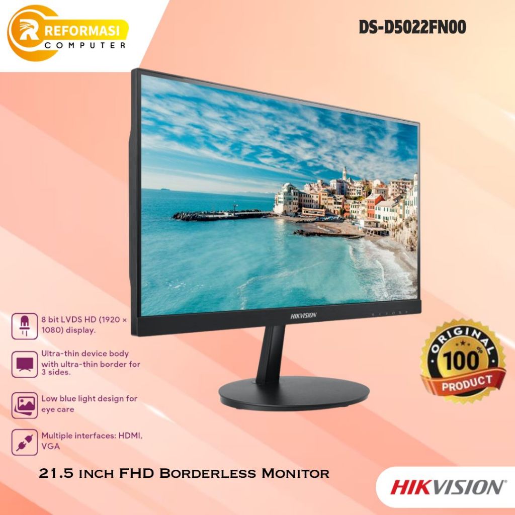 HIKVISION MONITOR HIKVISION DS-D5022FN00 21.5 INCH FHD BORDERLESS IPS MONITOR HDMI / VGA
