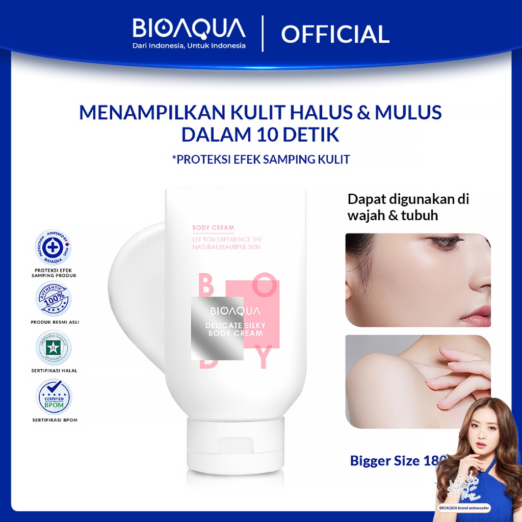 【BPOM】 BIOAQUA Delicate Silky Cream Wajah Body Cream 180g Dapat Digunakan Di Wajah & Tubuh Cream Pem