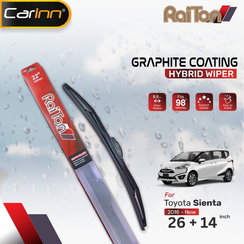 Raiton Sepasang Wiper Graphite Coating Hybrid For Toyota Sienta 26" & 14" -2 Buah/Set - Hitam