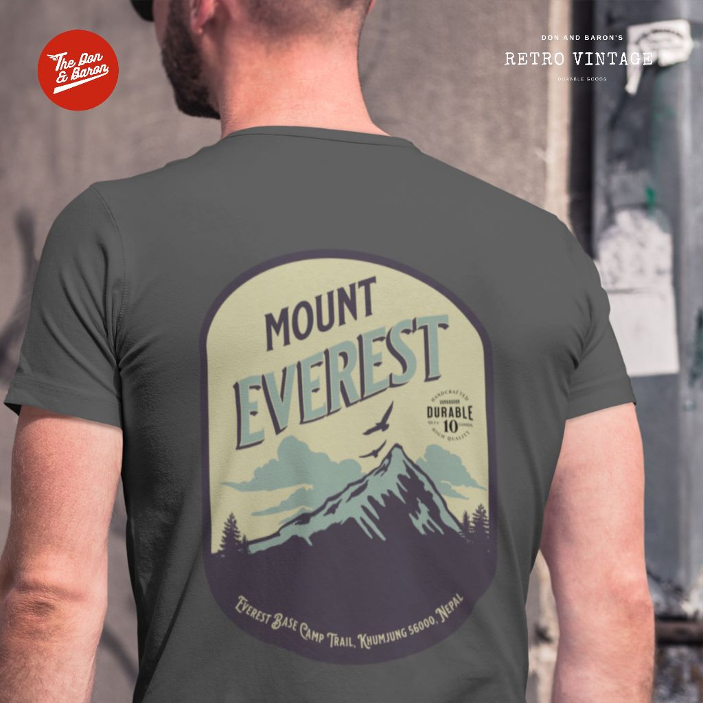 Kaos Retro Vintage Gunung 7 Summit Mount Himalaya Everest Outdoor Adventure Charcoal