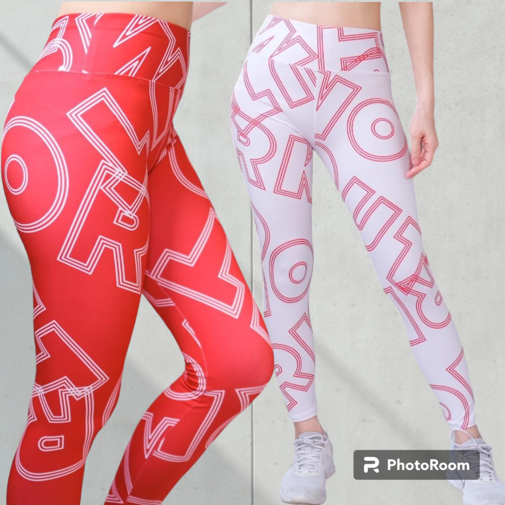 CELANA LEGGING DAN CROP CORAK URBAN WORKOUT MERAH PUTIH CELANA SENAM WANITA LEGGING FITNESS SENAM AE