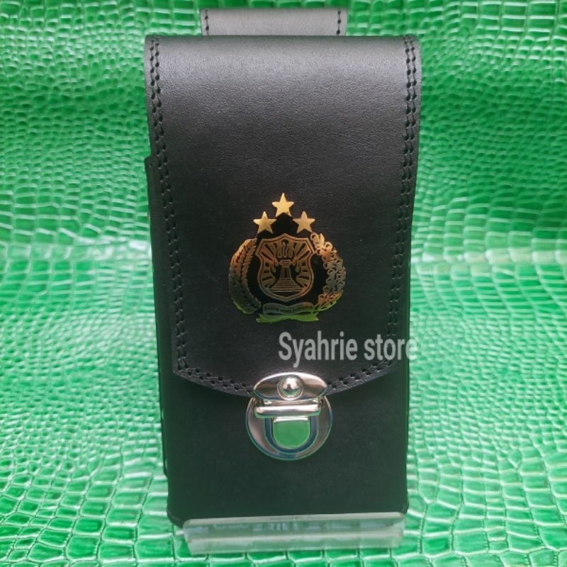 SARUNG HP PINGGANG KULIT 1 SLOT LOGO POLRI
