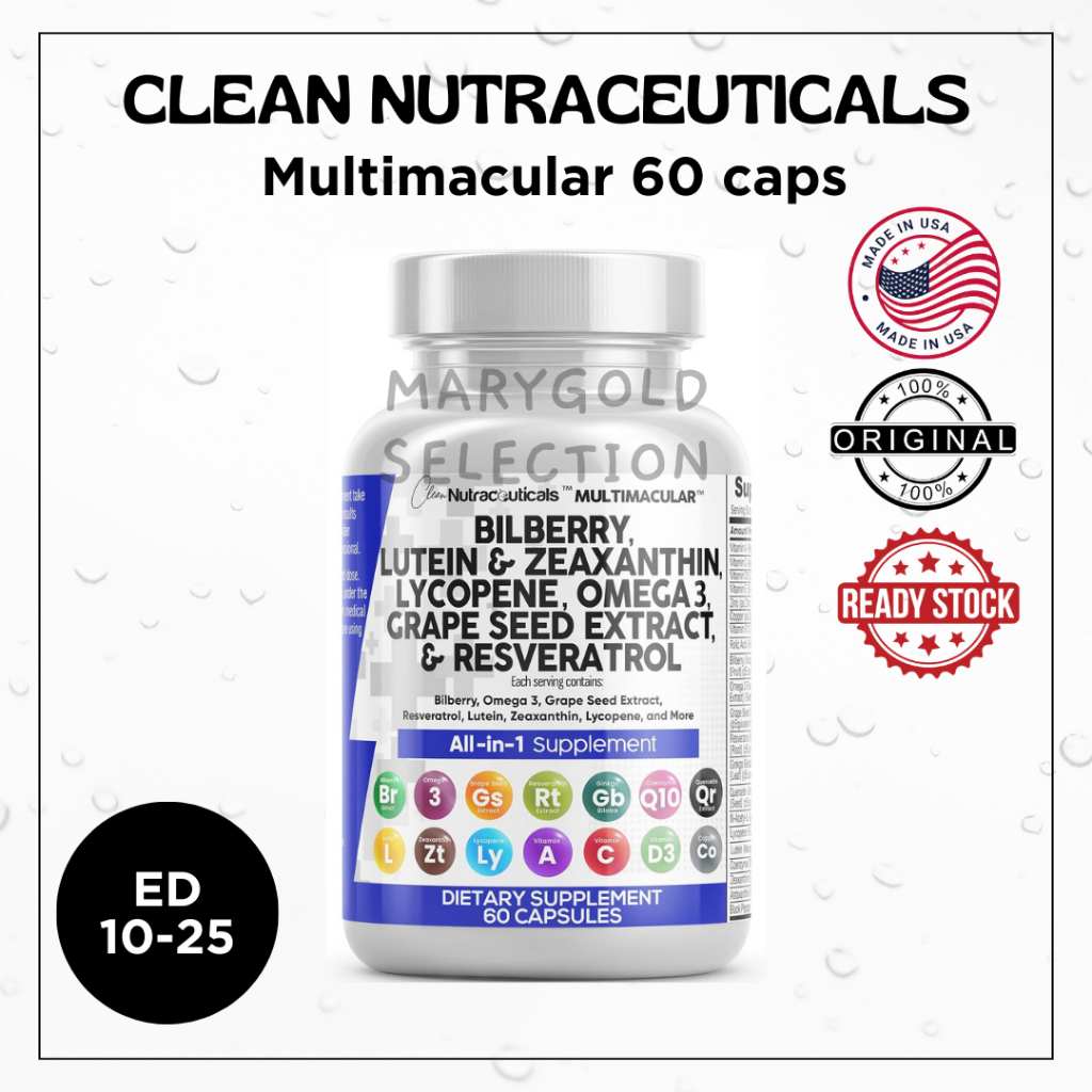 Clean Nutraceuticals Multimacular Bilberry 60 kapsul Omega 3 Resveratrol Lutein Zeaxanthin Lycopene 