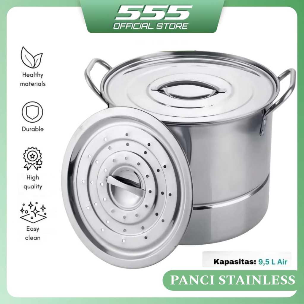 Panci Stainless Steel tebal stockpot dandang steamer kukusanPanci Stainless Steel Kukus Serbaguna