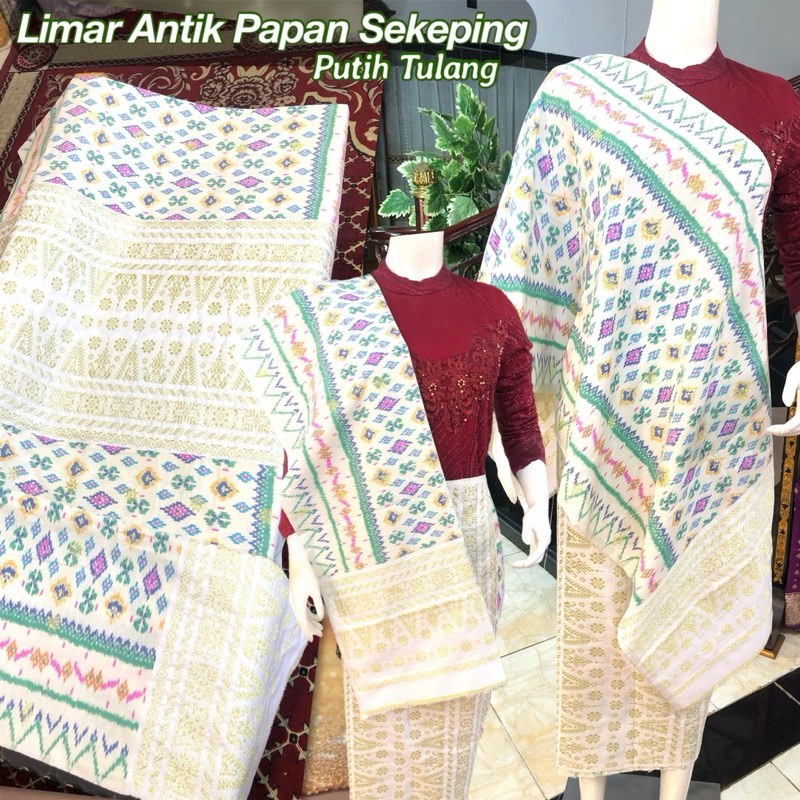 Songket Limar Antik Papan Sekeping putih / songket tenun asli palembang /ilham songket palembang