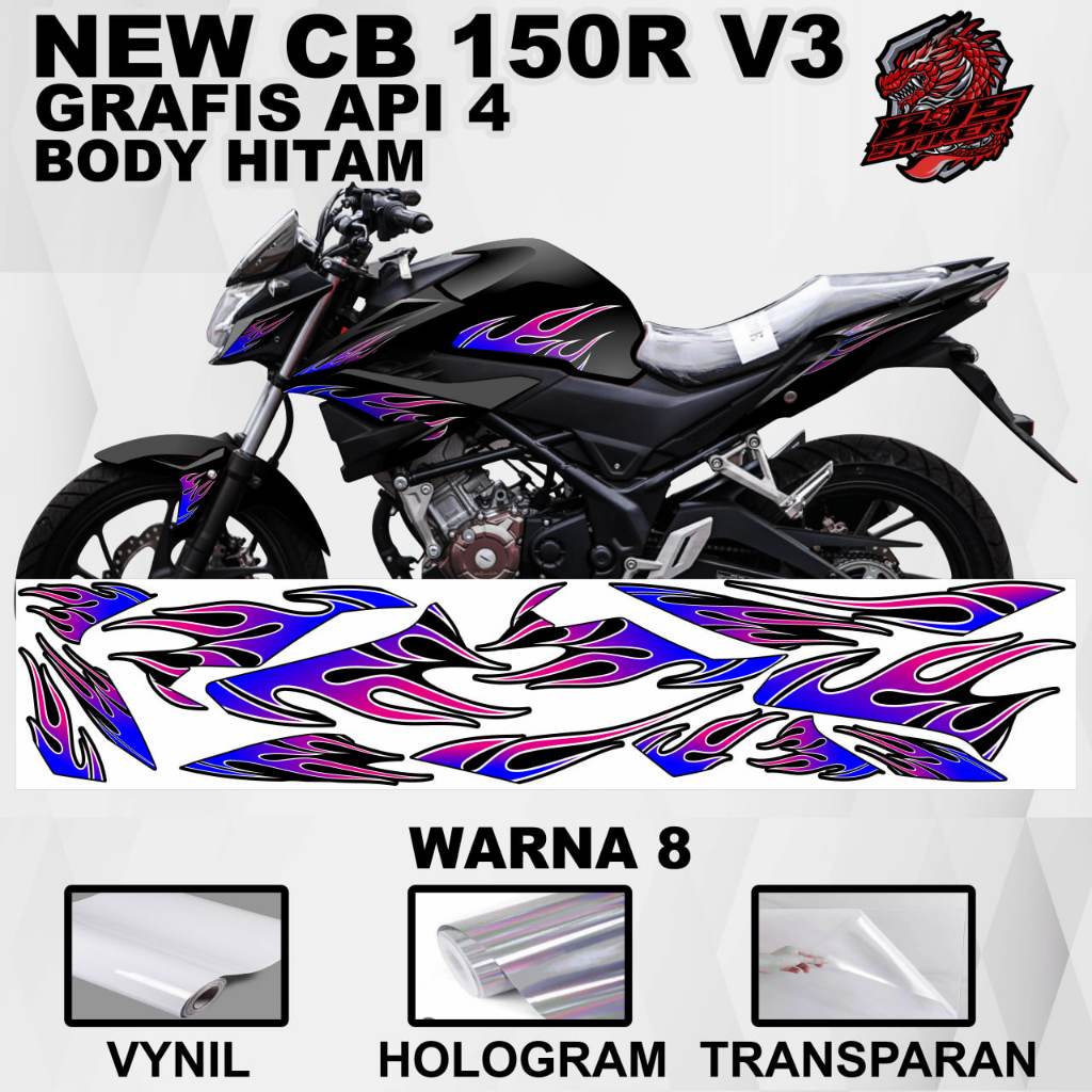 Stiker CB150R V3 new cb 150 r 2021 - Stiker Decal CB150R StreetFire grafis api 4 hitam ( Sudah Terpo