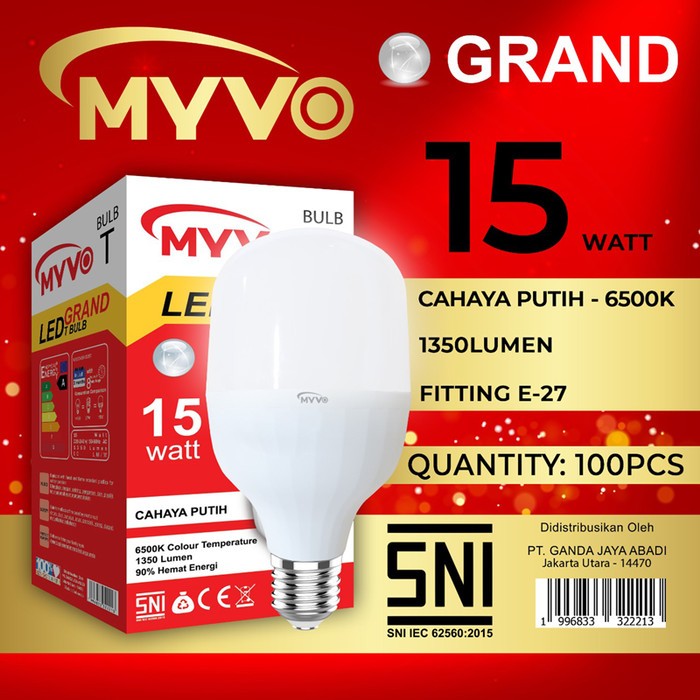 MYVO Grand Bulb T LED 15Watt Lampu Led Tabung Putih