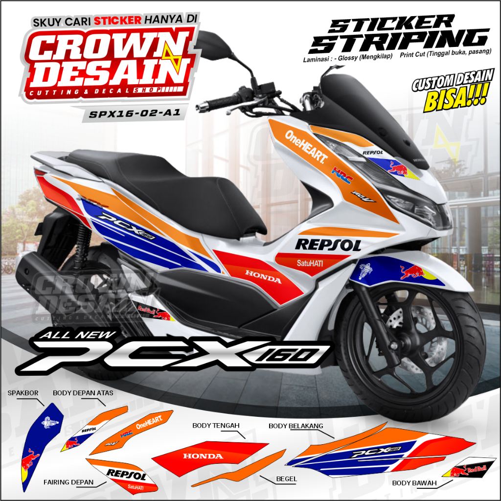 Striping Semifull PCX 160 New Desain REPSOL Racing - Stiker Decal PCX 160 Tahun 2021 Motif REPSOL - 
