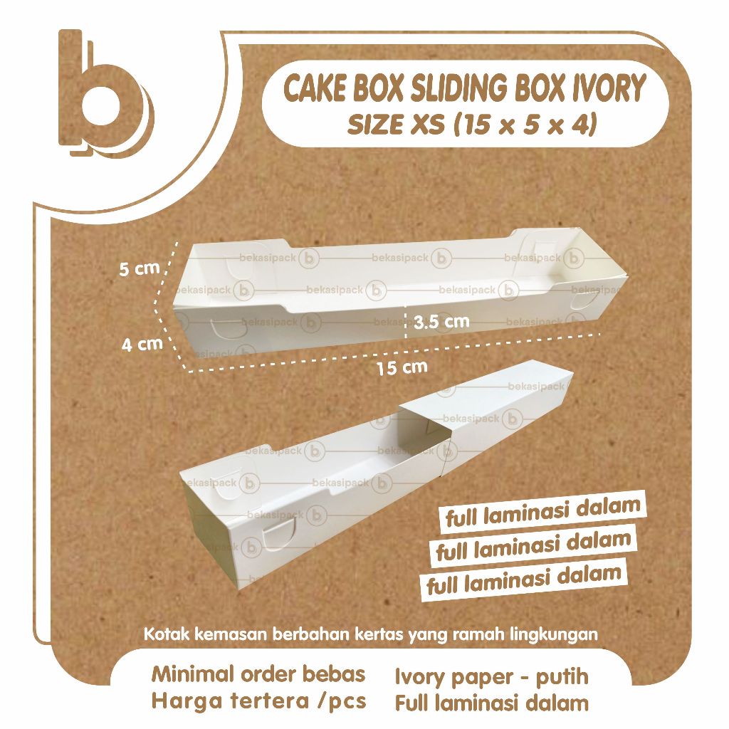 

Cake Box Sliding Box XS Ivory Foodgrade 15x5x4 I CBSBXSIF00482