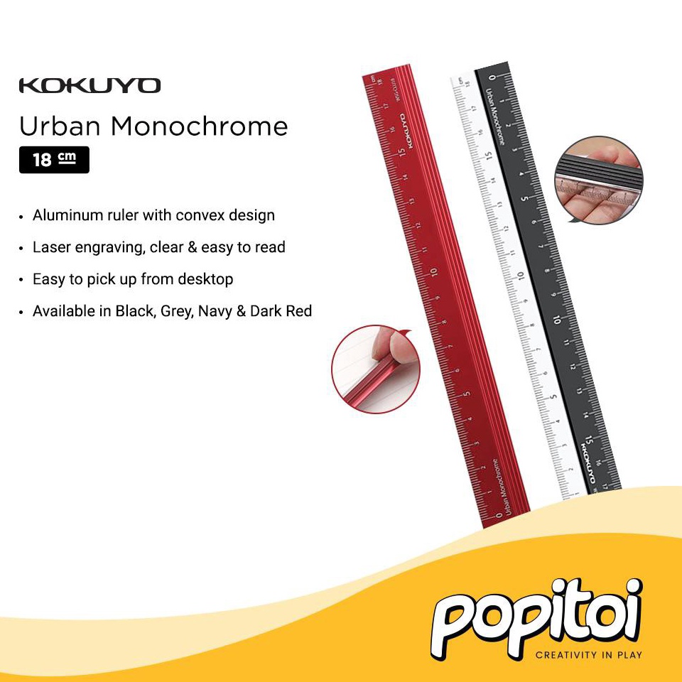 

KOKUYO Urban Monochrome PC Aluminum Straight Ruler 18 cm Penggaris Aluminium KODE A6T6