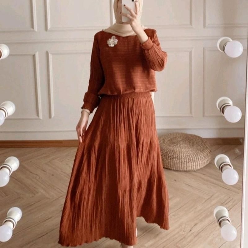 New Set Sakuraa Set Rok Atasan Setelan Wanita Kekinian Outfit Muslimah Ootd Hijabers Terbaru