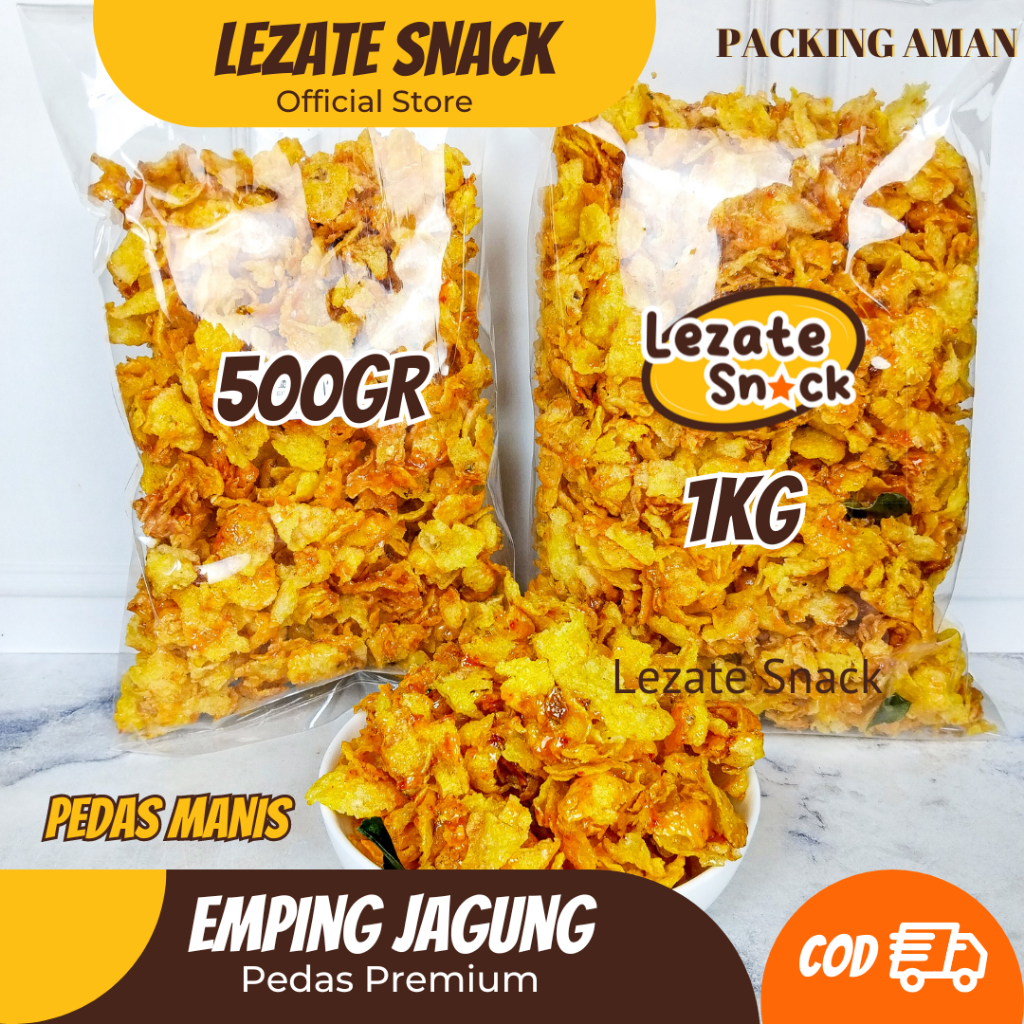 

Emping Jagung Premium 1KG Pedas Manis Daun Jeruk Kiloan Murah Rasa Jagung Geprek Lezate Snack Food Snacks Keripik Crispy WAP SNACK