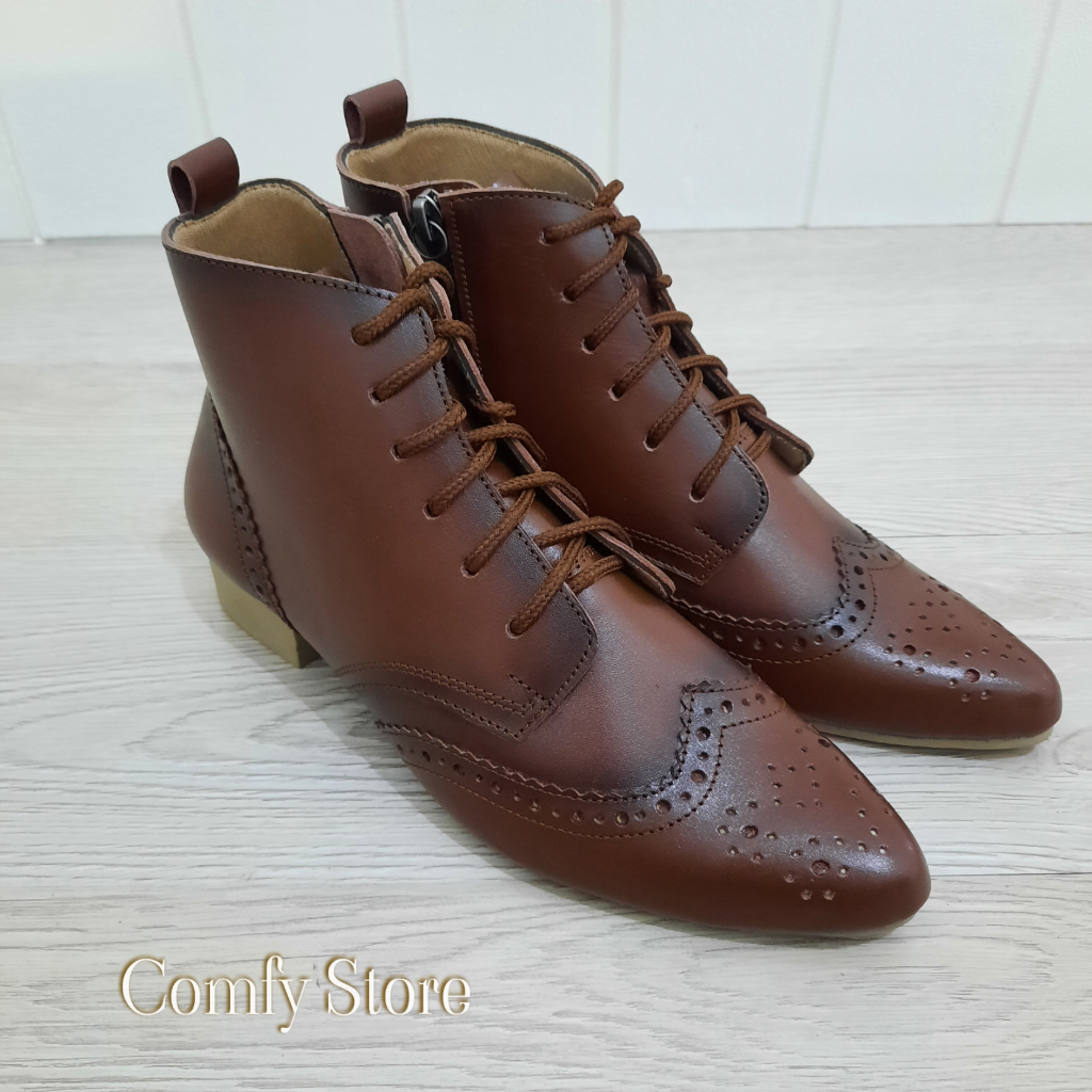 Sepatu Boots Wanita Kulit Sapi Asli - Boots Tali Sepatu Wanita Kulit Asli