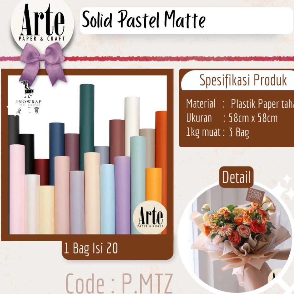 

Hematku 2 Lembar Cellophane Solid Pastel Matte Kes Buket Korea Bunga Flower Wrapping Paper Kado Arte Jaka PMTZ