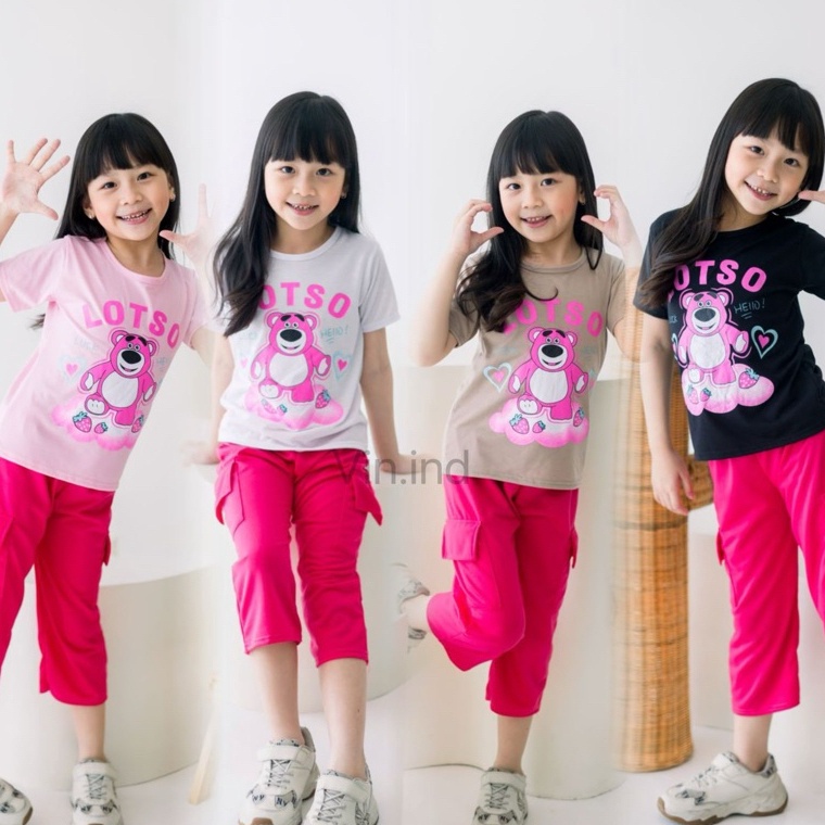 KODE M65N Setelan Kulot Cargo Baju Lotso Anak Perempuan Umur 41 Tahun Terbaru
