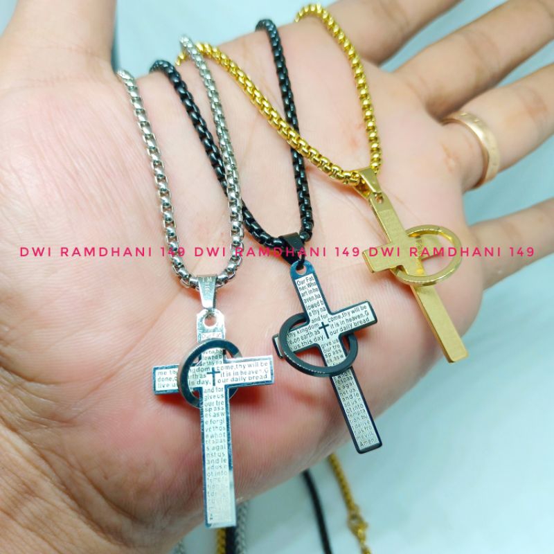 Kalung Titanium Salib Cincin Pria Wanita Anti Karat Selamanya