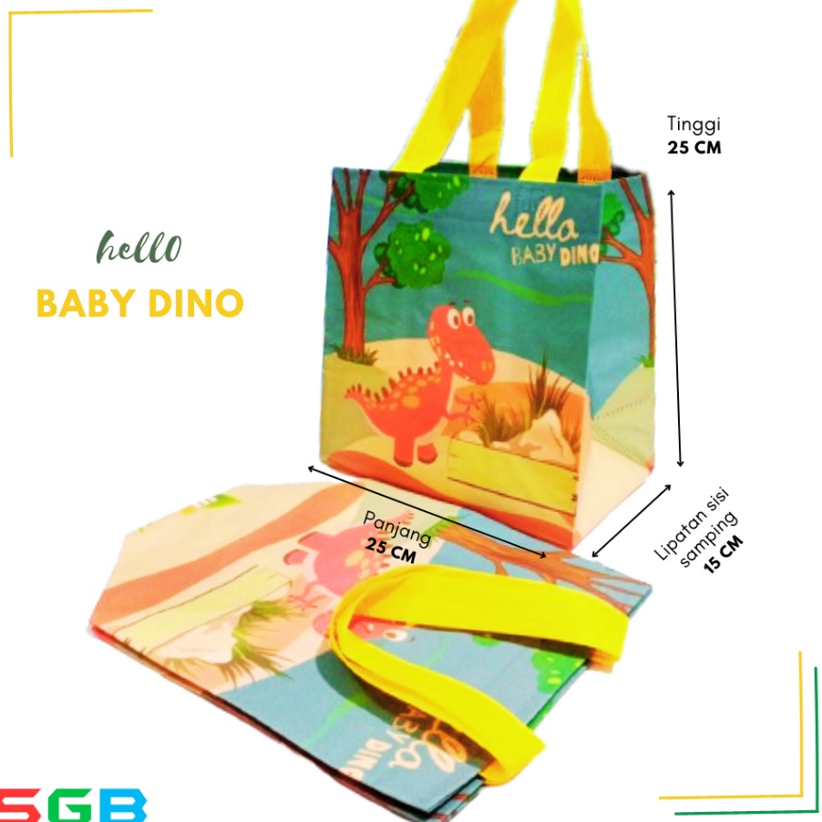 

Hematku 1 Lusin isi 12 pcs Tas Spunbond Laminasi box Hello DINO Karakter lainnya 25x25x15 tas serbaguna