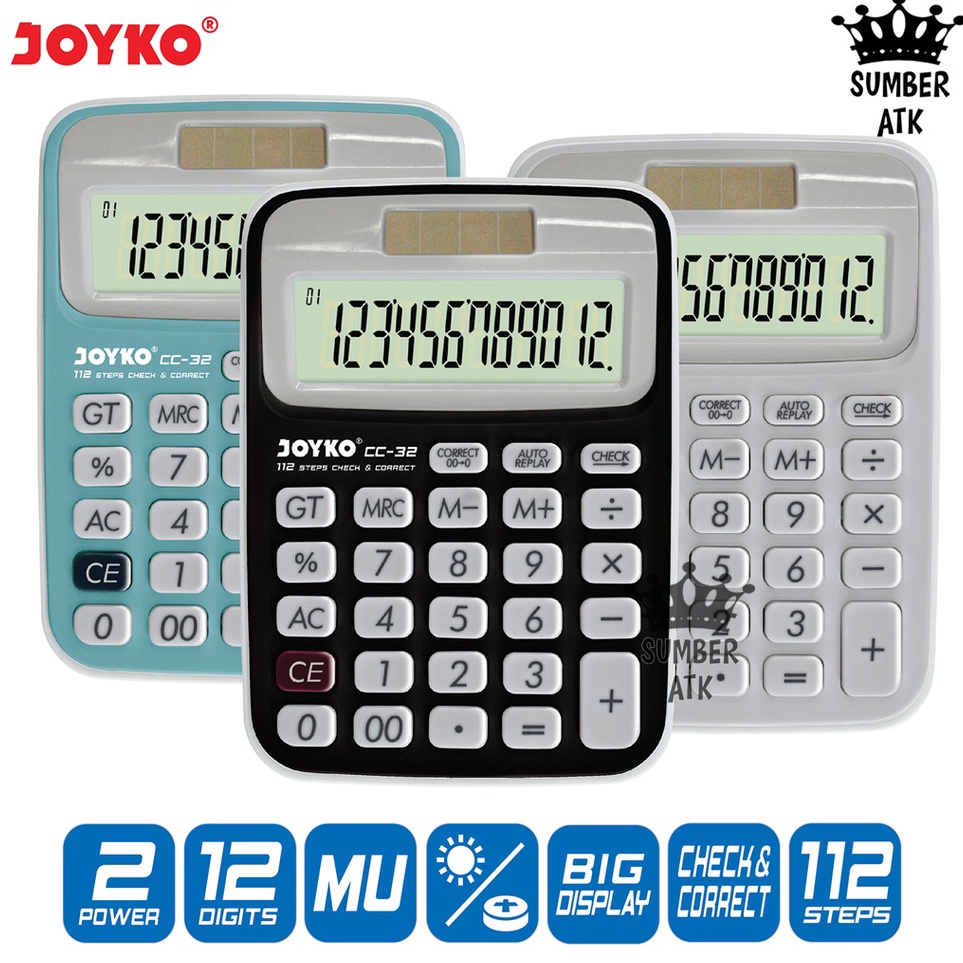 

KODE G3W Kalkulator Joyko CC32 12 Digits Check Correct Calculator