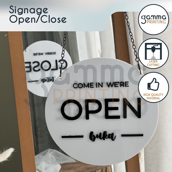 

KODE M64E Acrylic Signage Open Close Papan Akrilik Timbul Buka Tutup Sign Toko