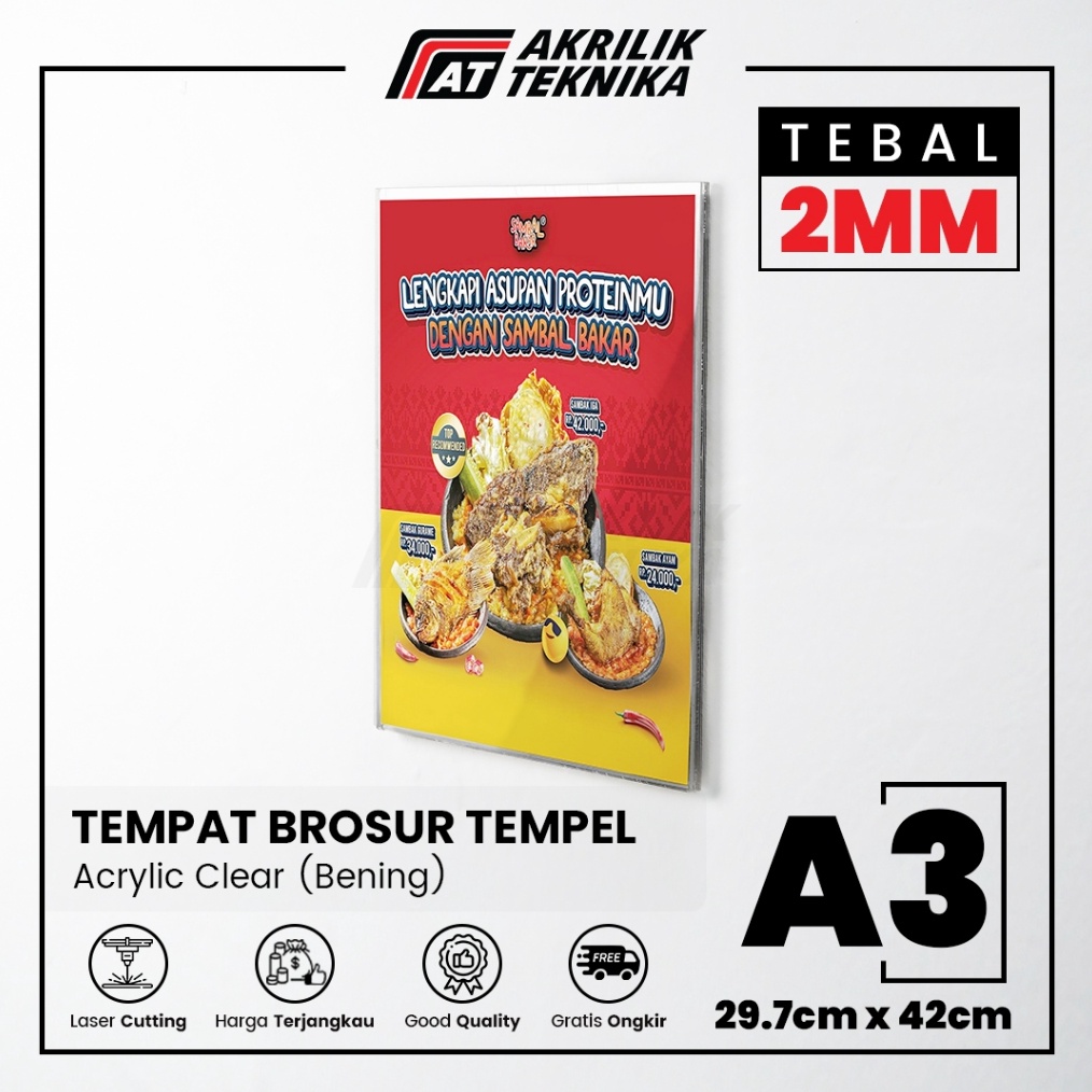 KODE Y15X Akrilik Tempat Brosur Tempel Sign Holder Qris Barcode Menu Wall Thicker Acrylic  Ukuran A3