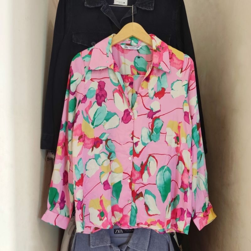 Zara printed silk shirt preloved