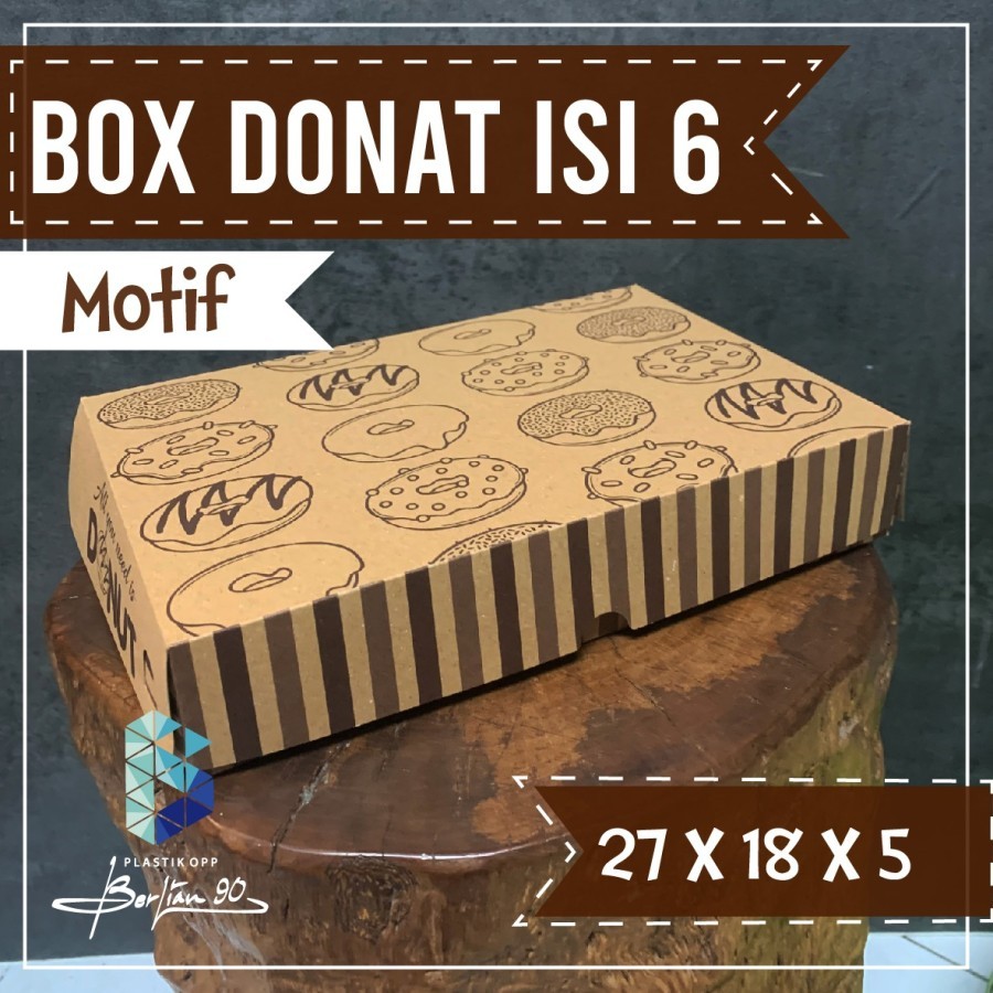 

box donat / box donat isi 6 / dus donat kraft motif / donat isi 6 motif